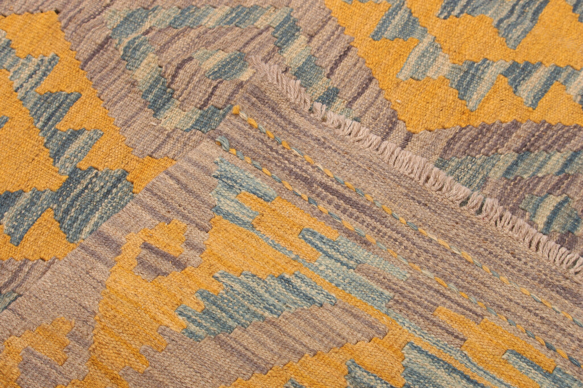 Yellow and Blue Fine Diamond Kilim Rug, 298 × 205 cm — view 8