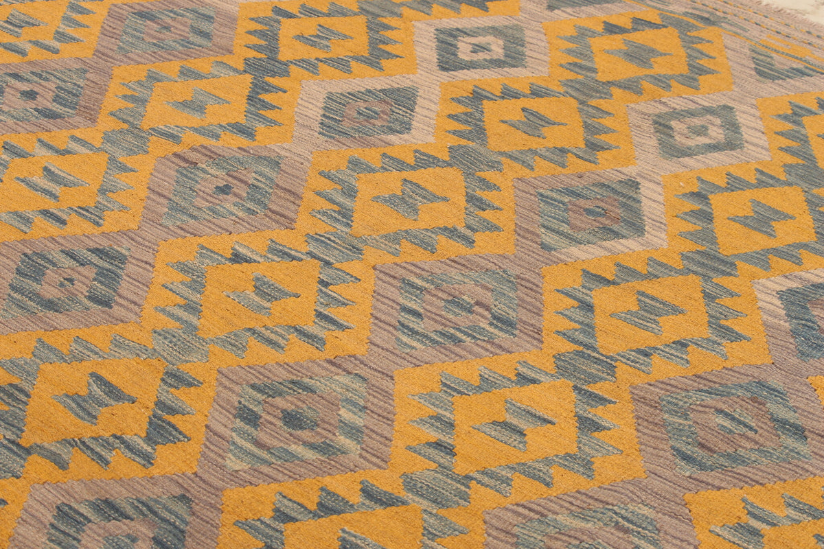 Yellow and Blue Fine Diamond Kilim Rug, 298 × 205 cm — view 9