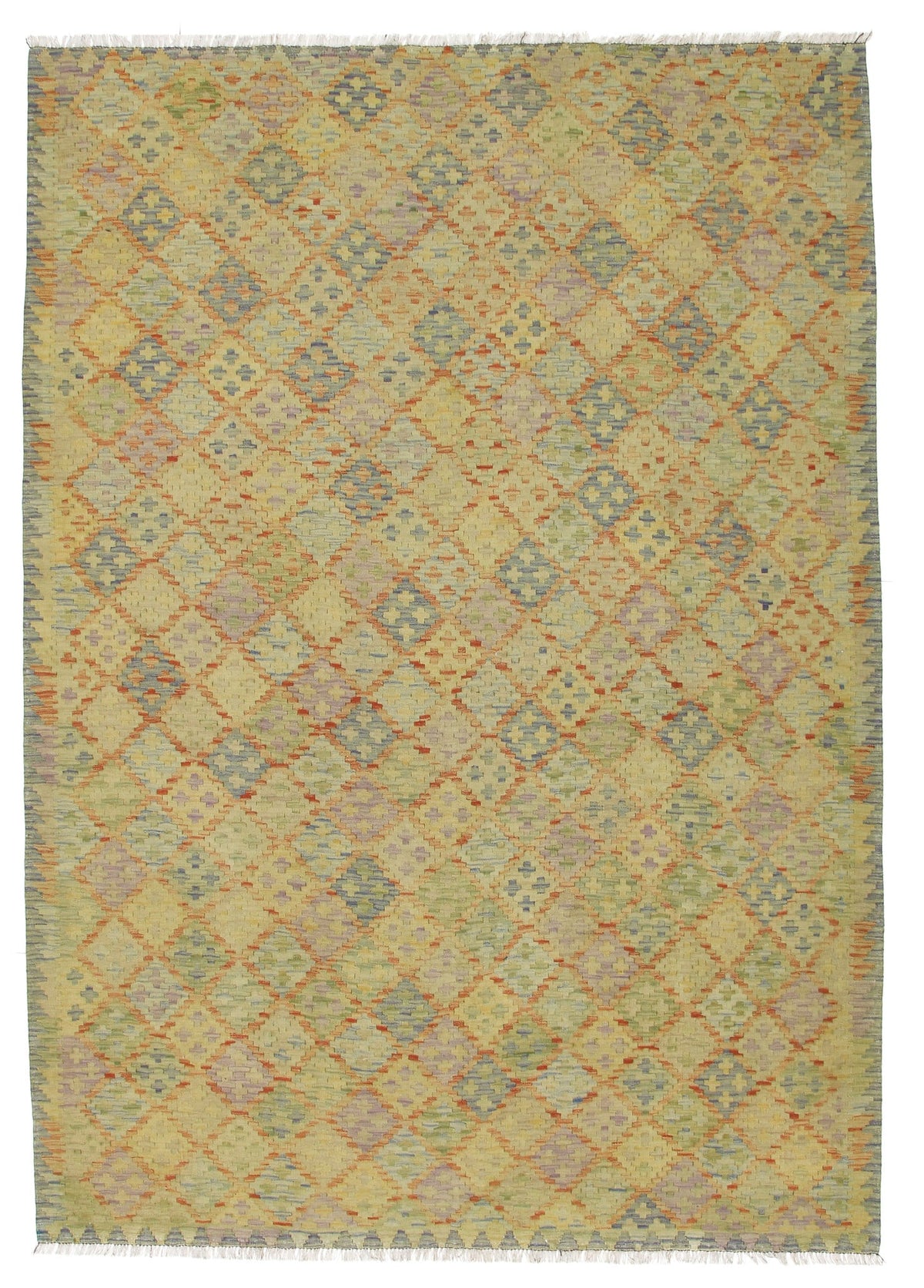Muted Yellow Fine Diamond Kilim Rug, 300 × 206 cm — full view