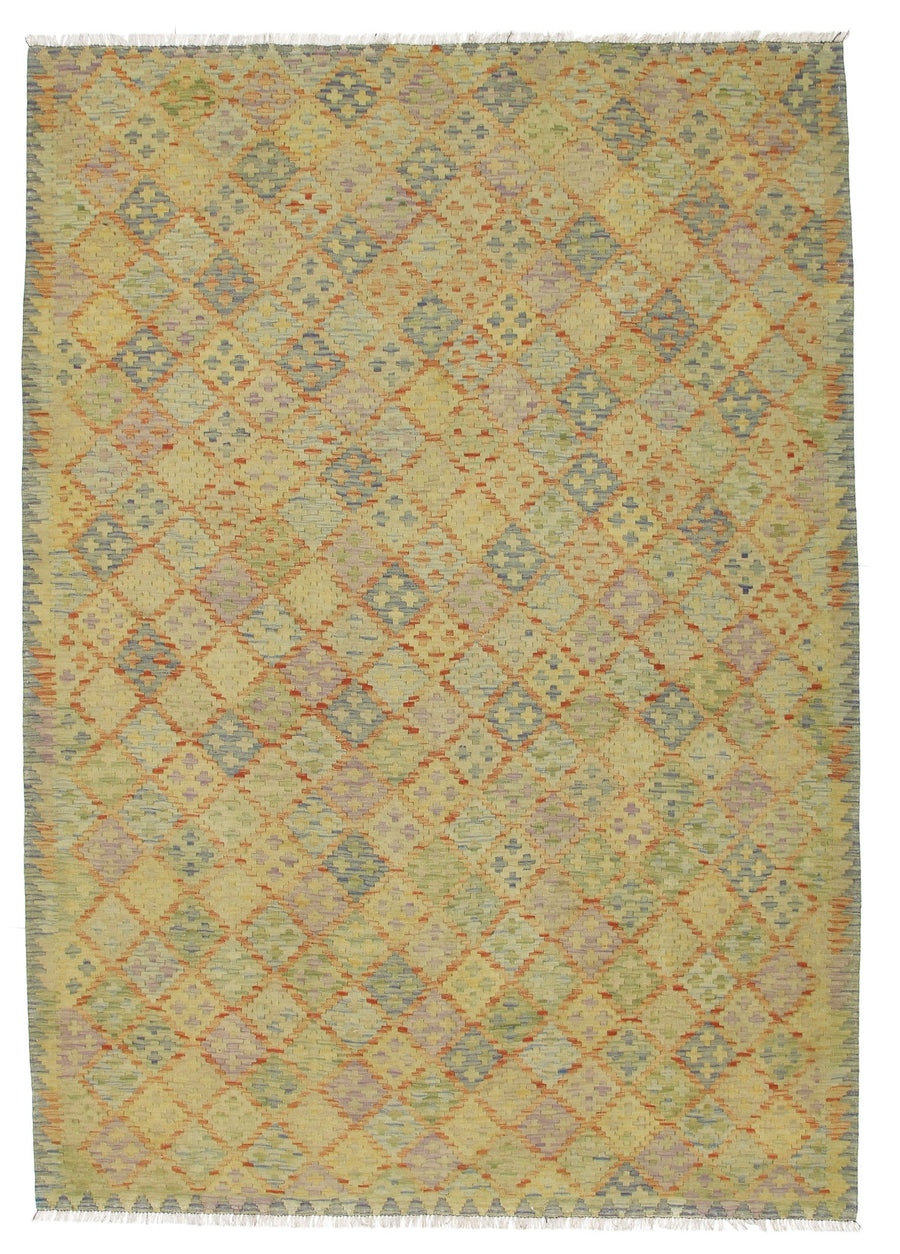 Muted Yellow Fine Diamond Kilim Rug, 300 × 206 cm — full view
