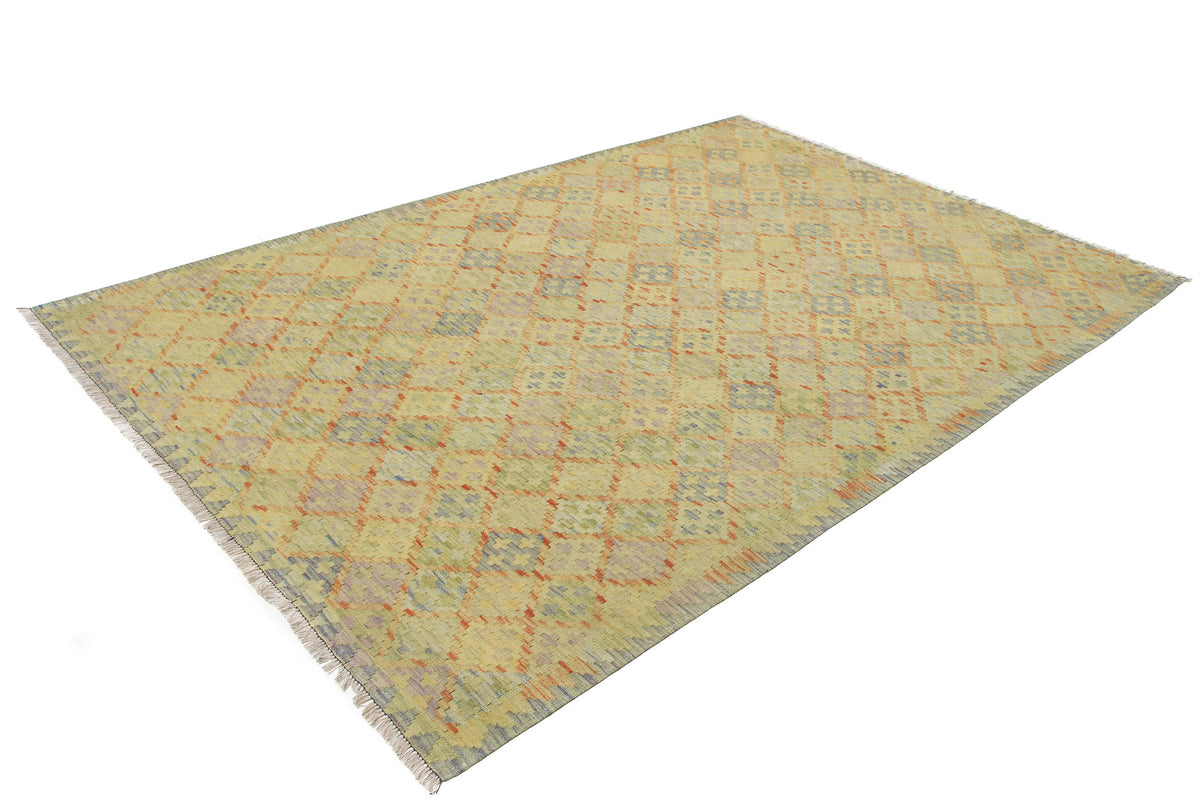 Muted Yellow Fine Diamond Kilim Rug, 300 × 206 cm — view 4