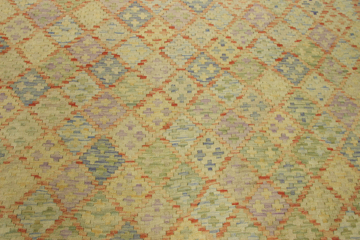 Muted Yellow Fine Diamond Kilim Rug, 300 × 206 cm — view 7