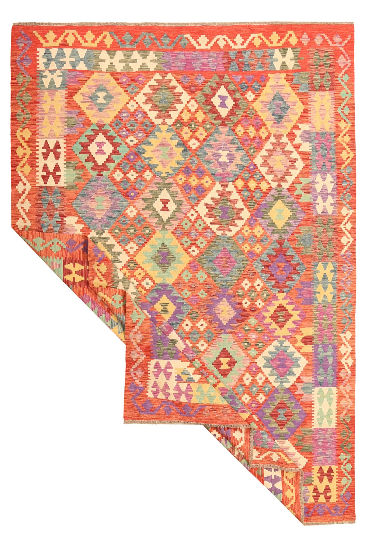 Colorful Kilim Rug with Red Border, 303 × 202 cm — view 2