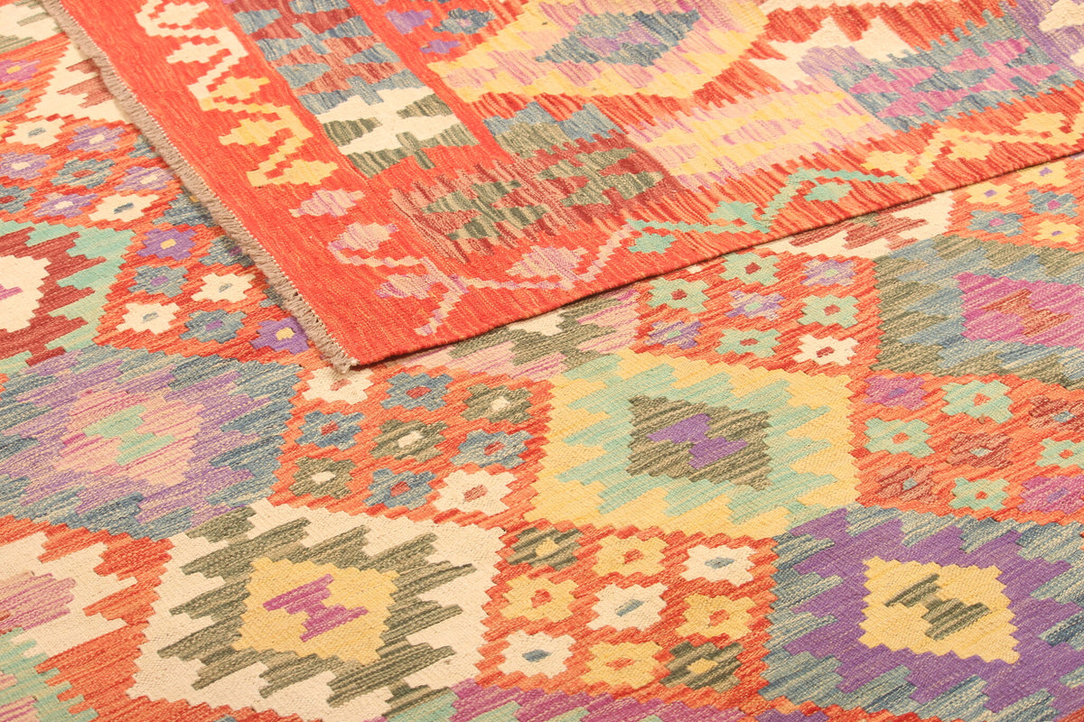 Colorful Kilim Rug with Red Border, 303 × 202 cm — view 8