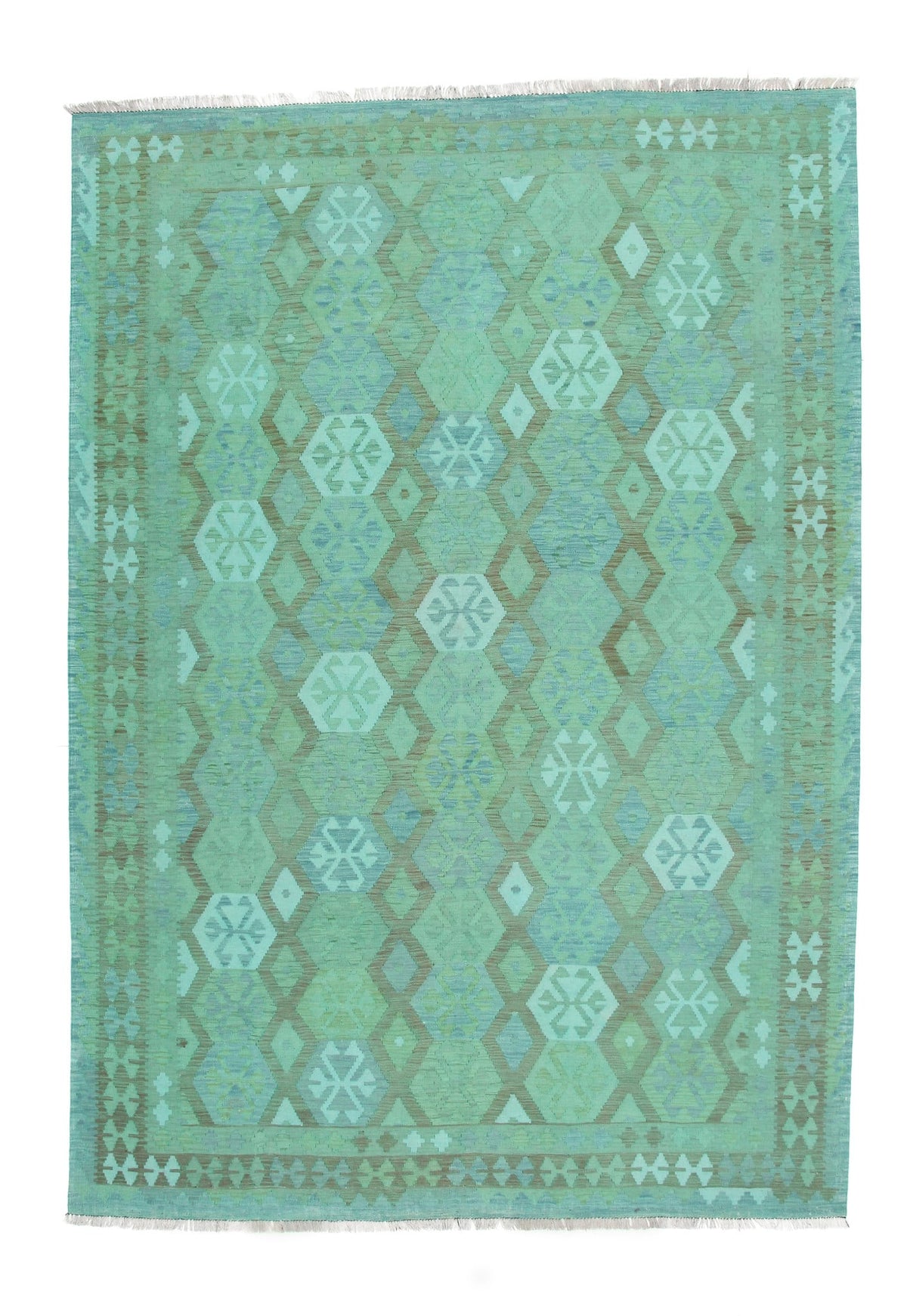 Turquoise Green Light Diamond Kilim Rug, 304 × 206 cm — full view