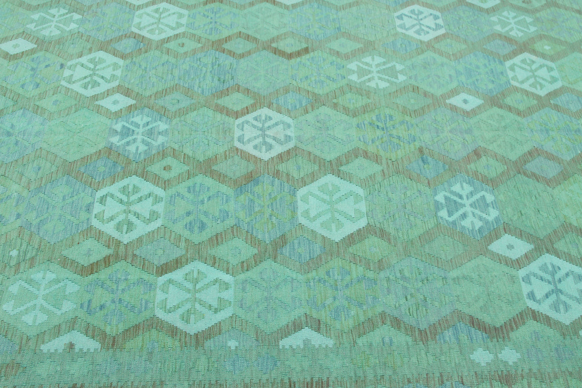 Turquoise Green Light Diamond Kilim Rug, 304 × 206 cm — view 4