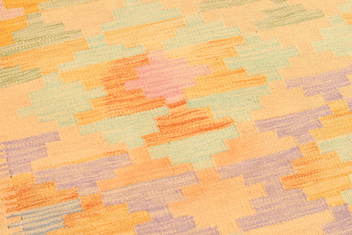 Yellow Kilim Rug with Pastel Motifs, 305 × 197 cm — view 7