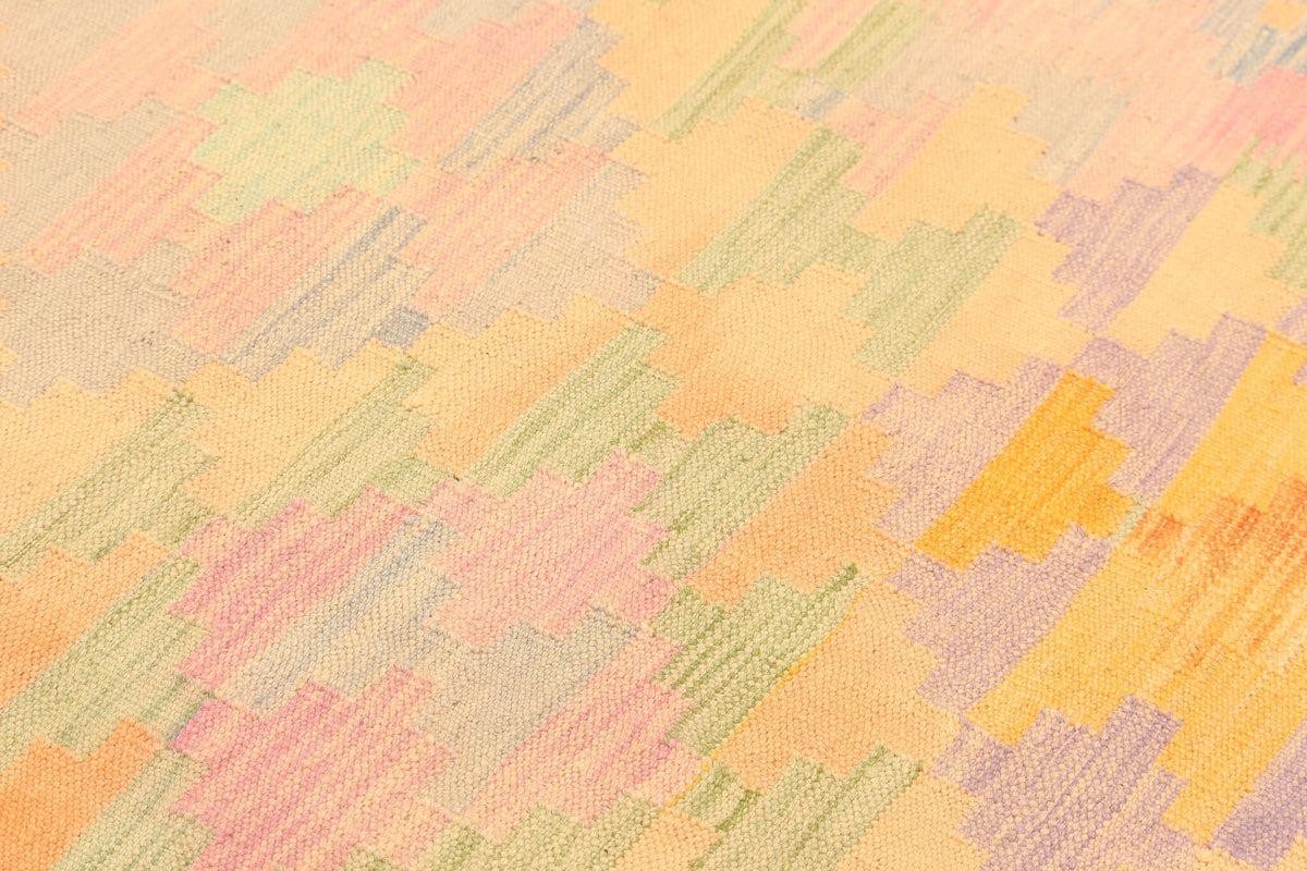 Yellow Kilim Rug with Pastel Motifs, 305 × 197 cm — view 8