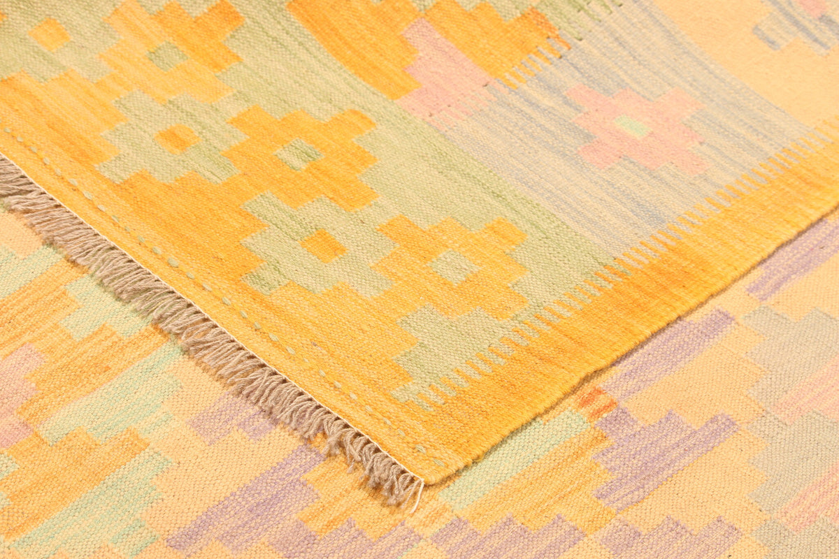 Yellow Kilim Rug with Pastel Motifs, 305 × 197 cm — view 9