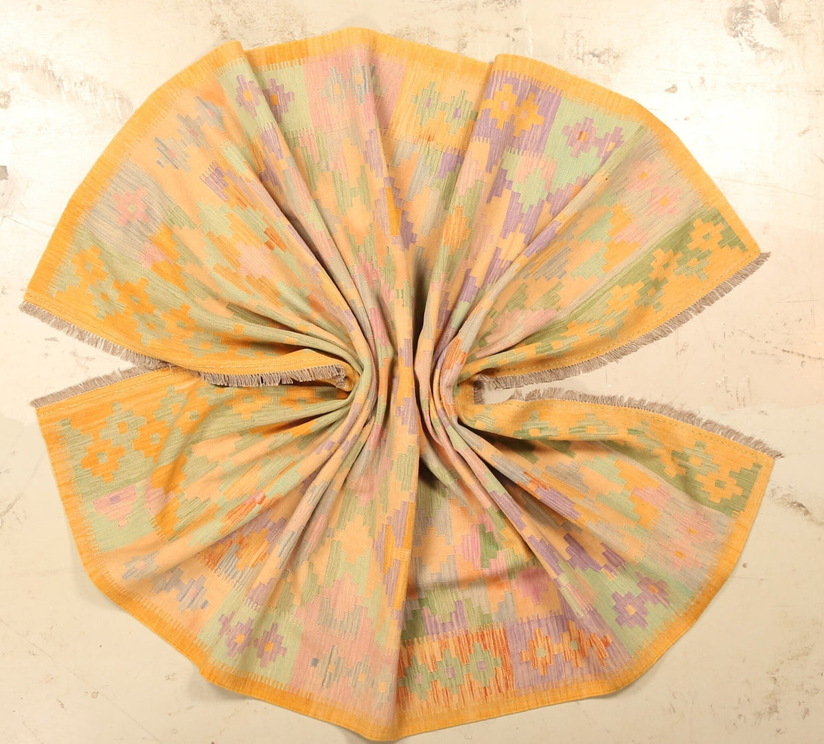 Yellow Kilim Rug with Pastel Motifs, 305 × 197 cm — view 10