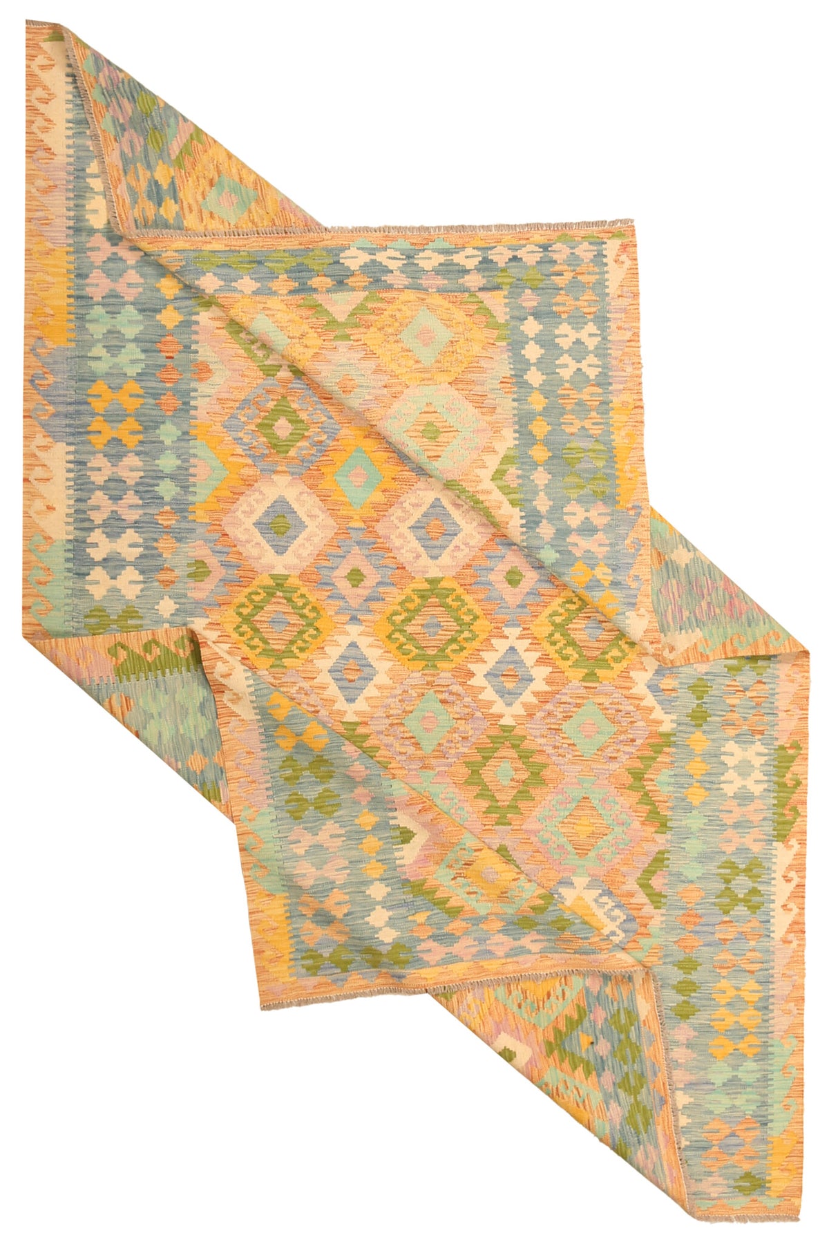 Yellow Kilim Rug with Green Border, 305 × 197 cm — view 4