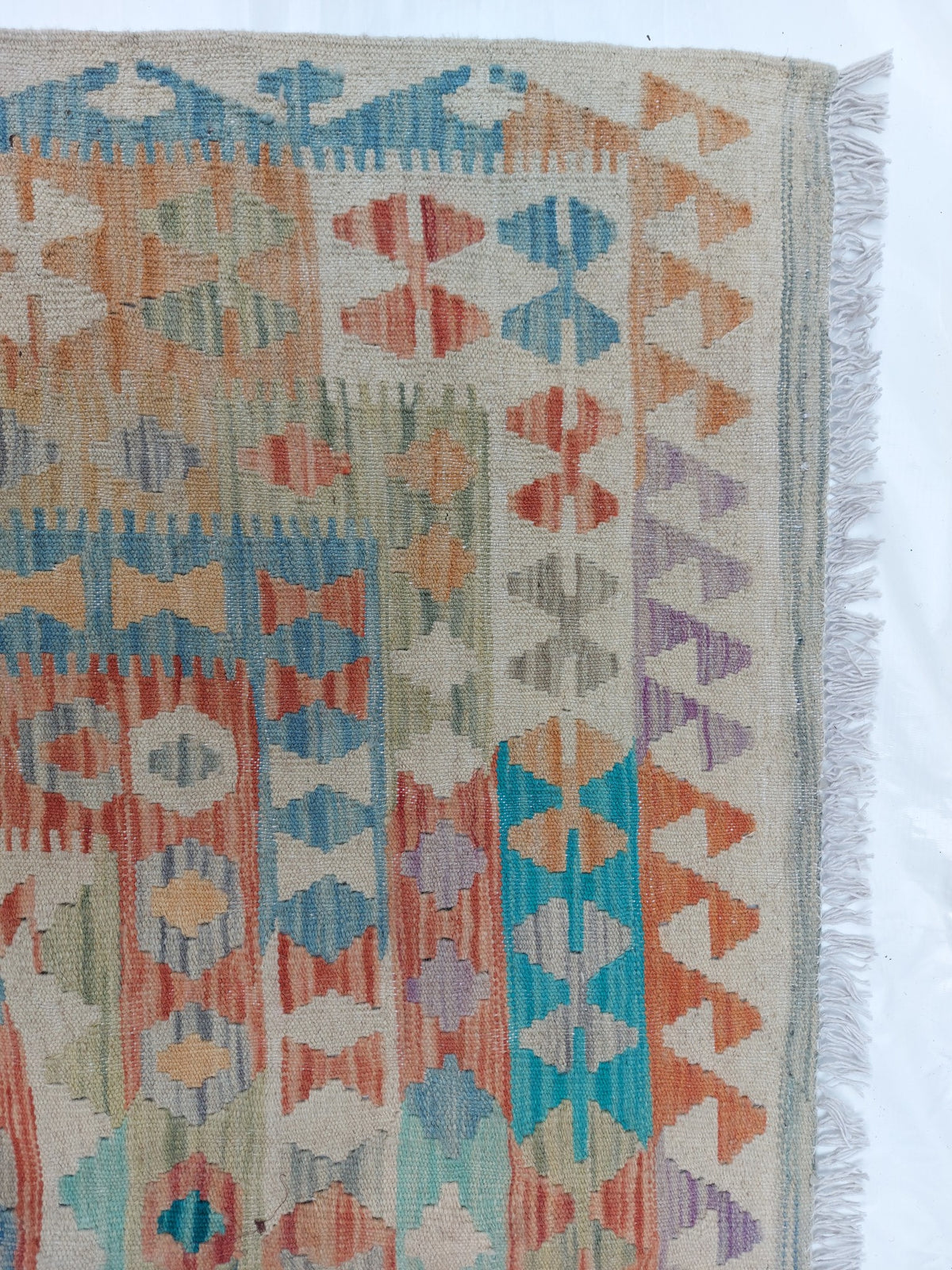Großer Kelim Teppich in Blau mit Rauten, 349 × 249 cm, KT-Bt-13467-349x249 – Ansicht 4