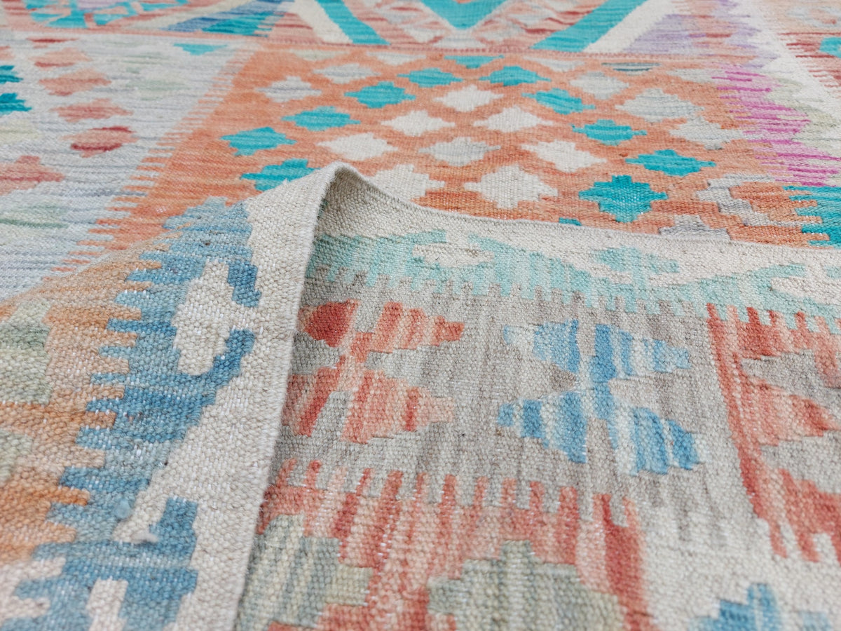 Großer Kelim Teppich in Blau mit Rauten, 349 × 249 cm, KT-Bt-13467-349x249 – Ansicht 5
