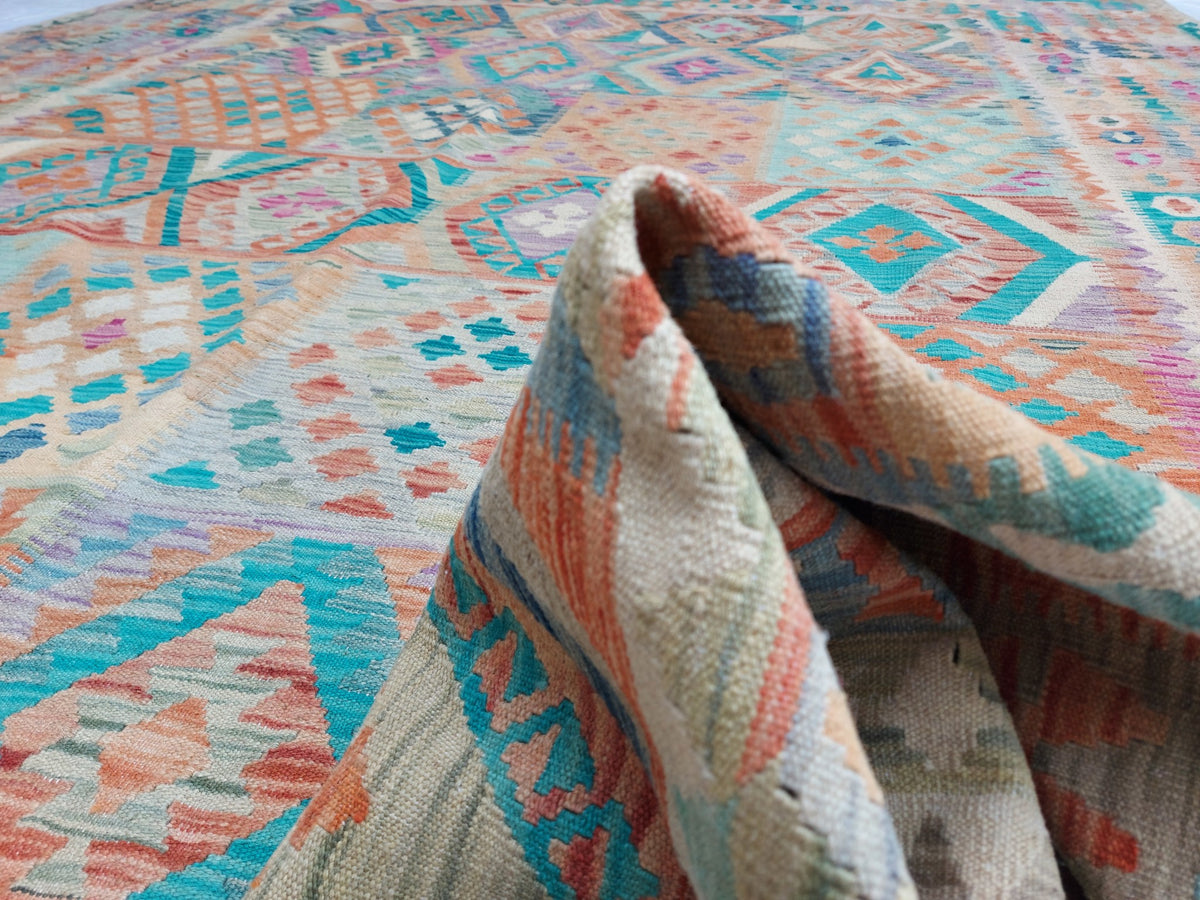 Großer Kelim Teppich in Blau mit Rauten, 349 × 249 cm, KT-Bt-13467-349x249 – Ansicht 7