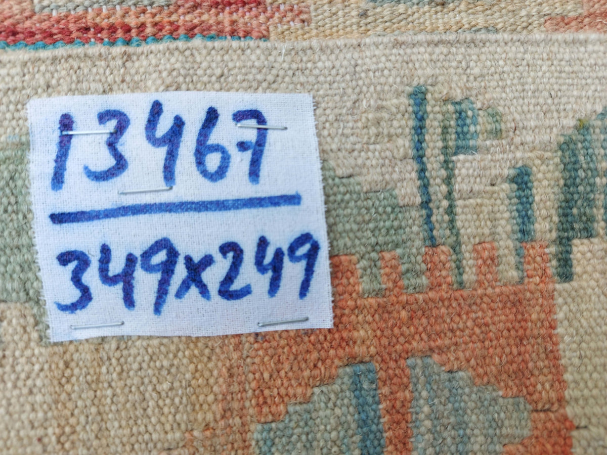 Großer Kelim Teppich in Blau mit Rauten, 349 × 249 cm, KT-Bt-13467-349x249 – Ansicht 9