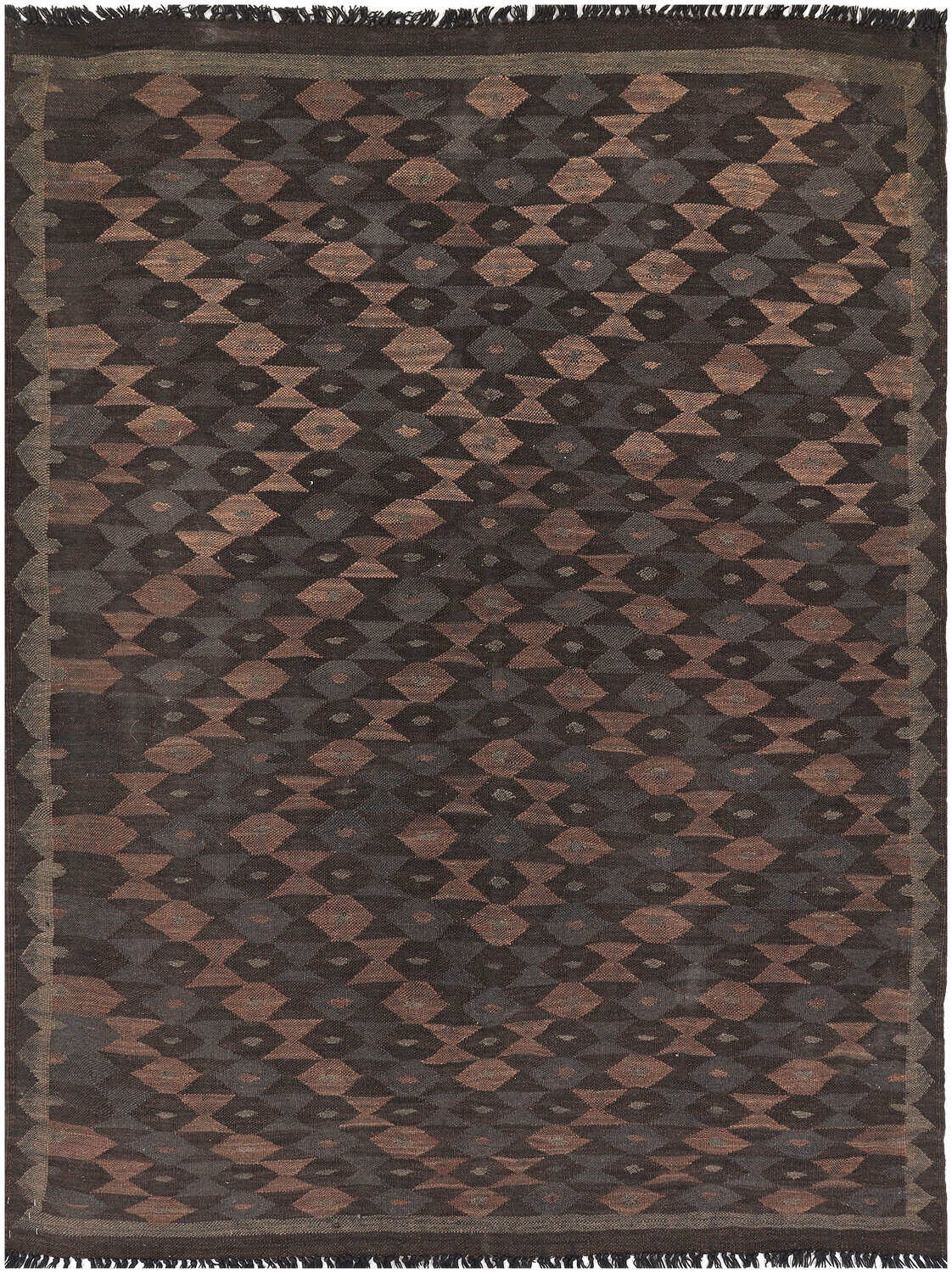 Dark Diagonal Diamond Kilim Rug, 185 × 138 cm — view 1