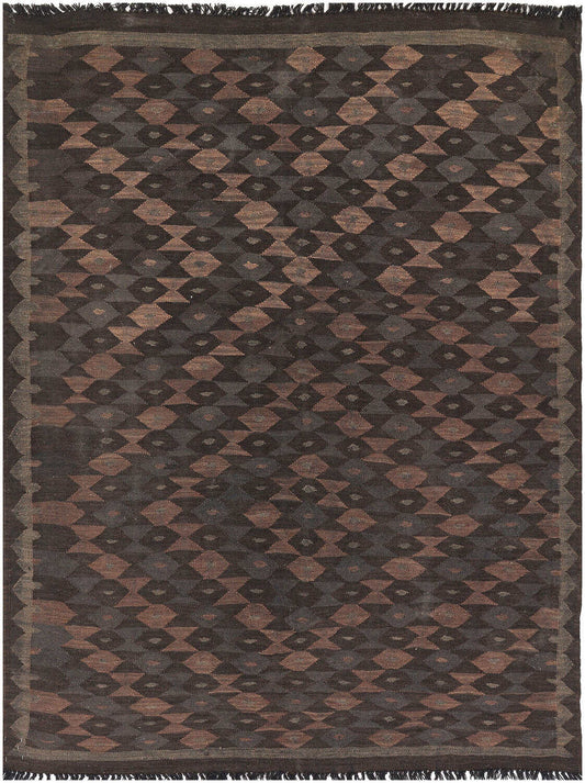 Dunkler Kelim Teppich mit diagonalen Rauten, 185 × 138 cm, KT-10815 – Ansicht 1