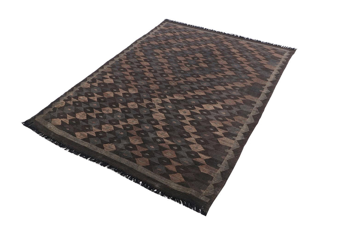Dark Diagonal Diamond Kilim Rug, 185 × 138 cm — view 3