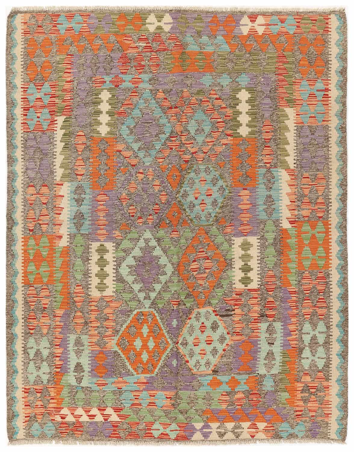 Bunter Kelim Teppich mit großen Rautenmedaillons, 194 × 151 cm, KT-12 – Ansicht 1