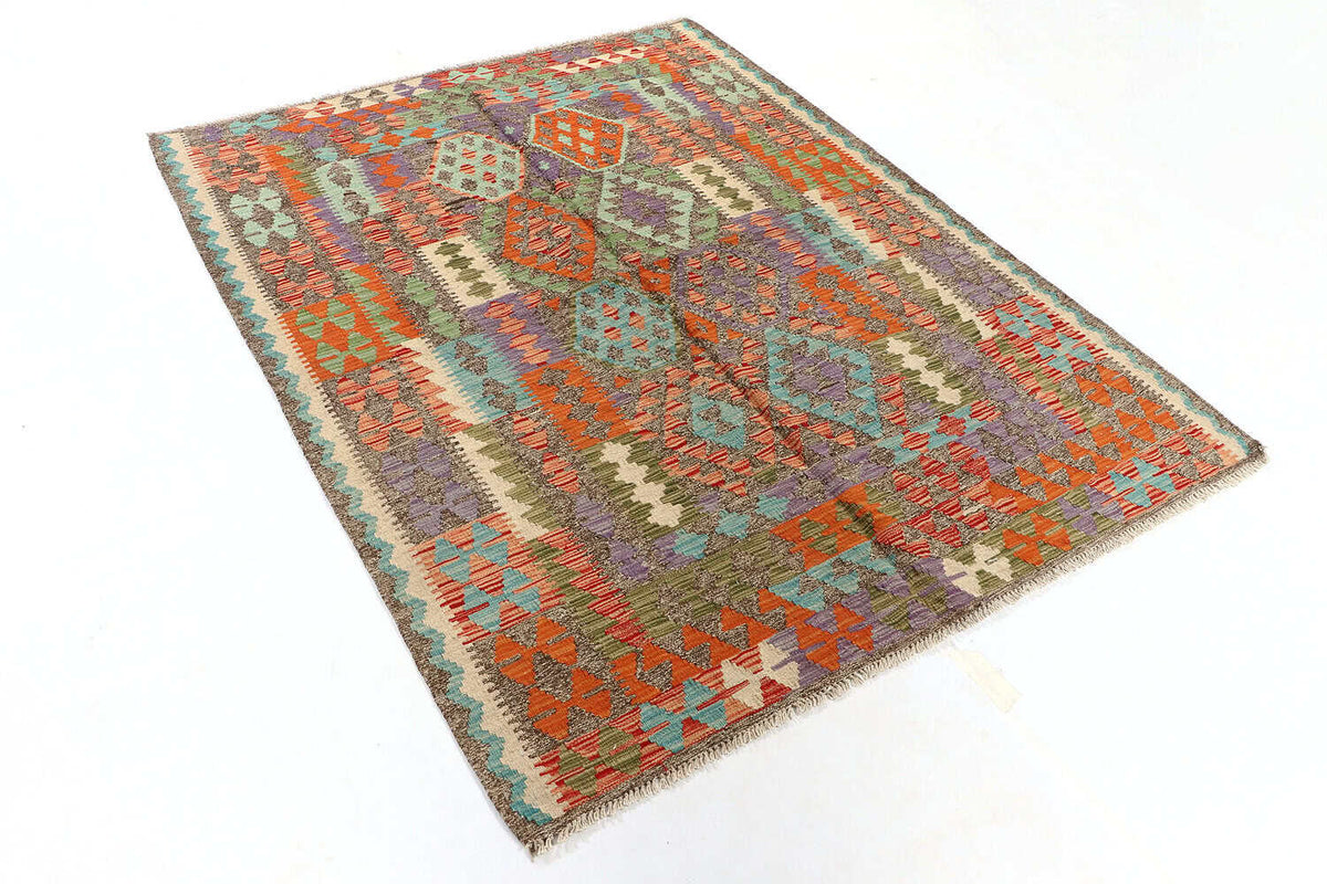 Bunter Kelim Teppich mit großen Rautenmedaillons, 194 × 151 cm, KT-12 – Ansicht 2
