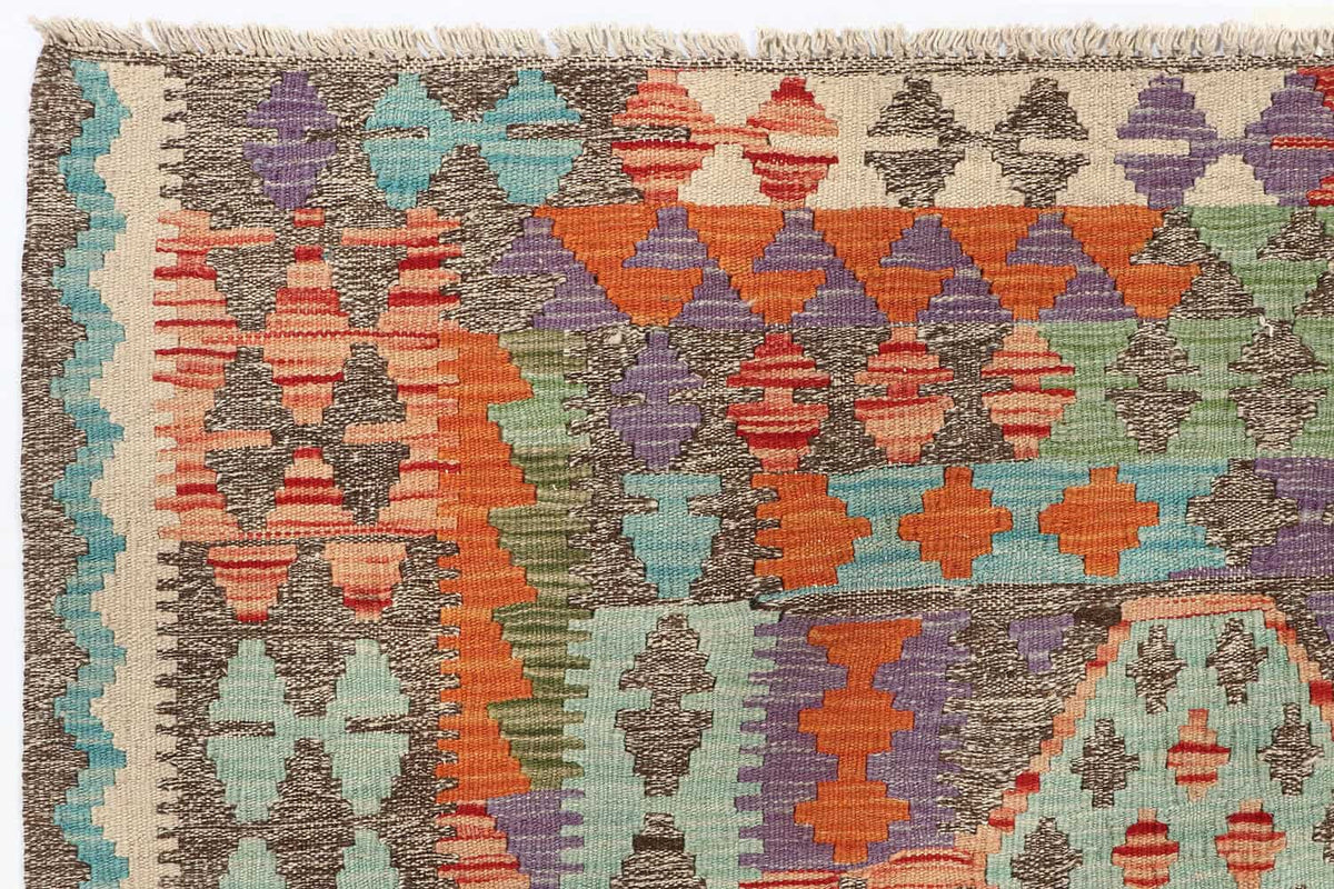 Bunter Kelim Teppich mit großen Rautenmedaillons, 194 × 151 cm, KT-12 – Ansicht 4