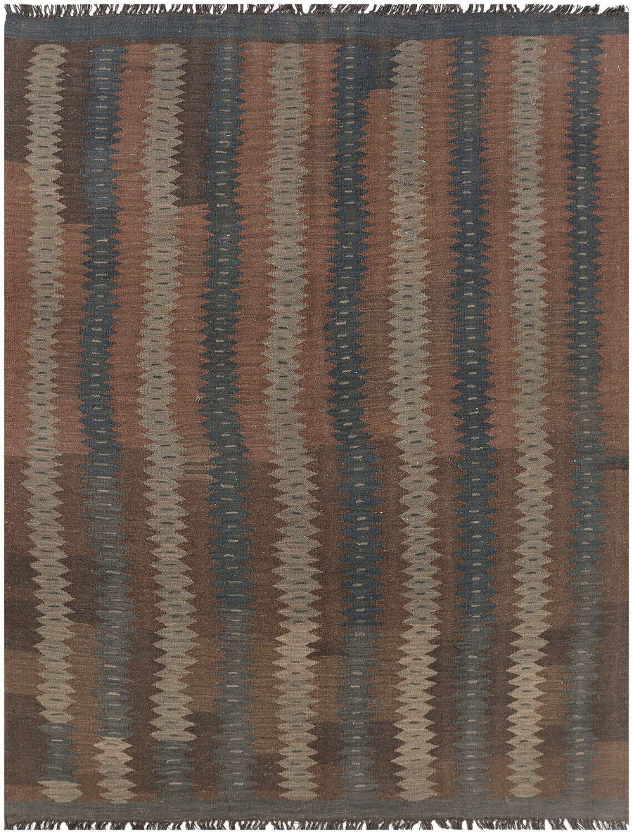 Brown Narrow Stripe Kilim Rug, 197 × 149 cm — view 2
