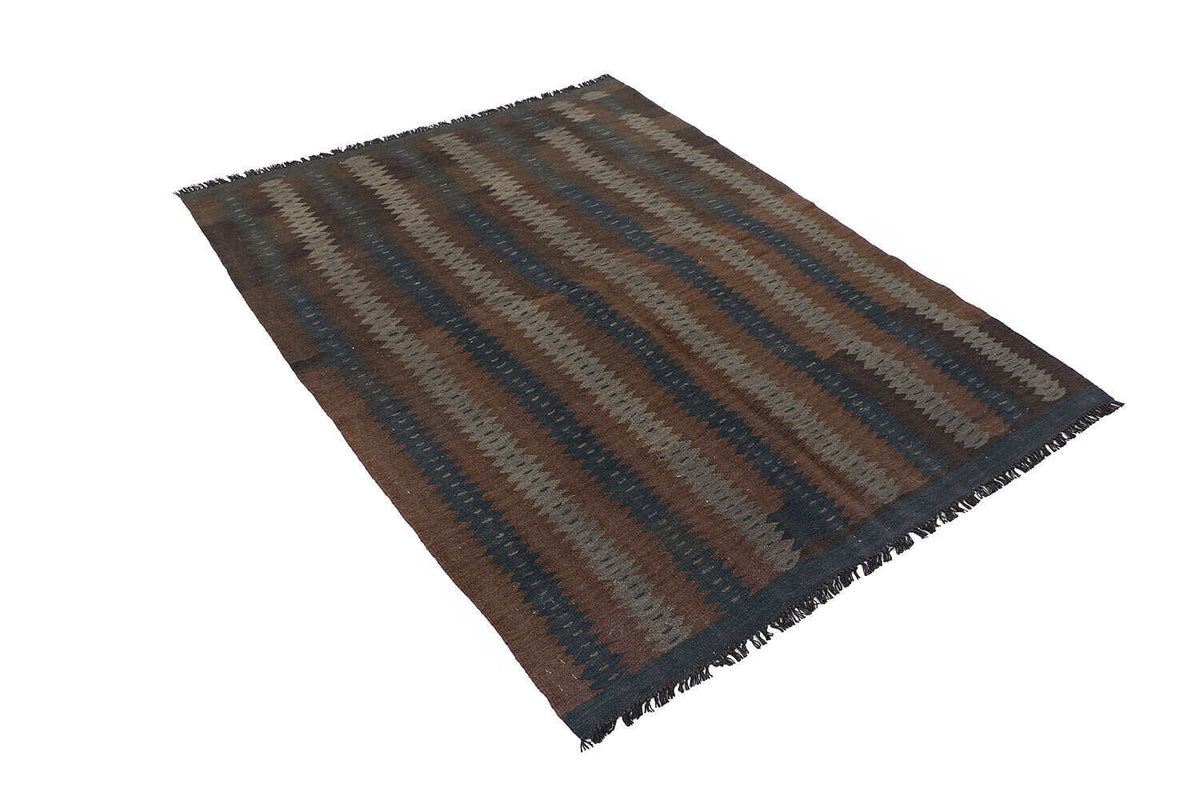 Kelim Teppich in Braun mit schmalen Streifen, 197 × 149 cm, KT-10785 – Ansicht 7