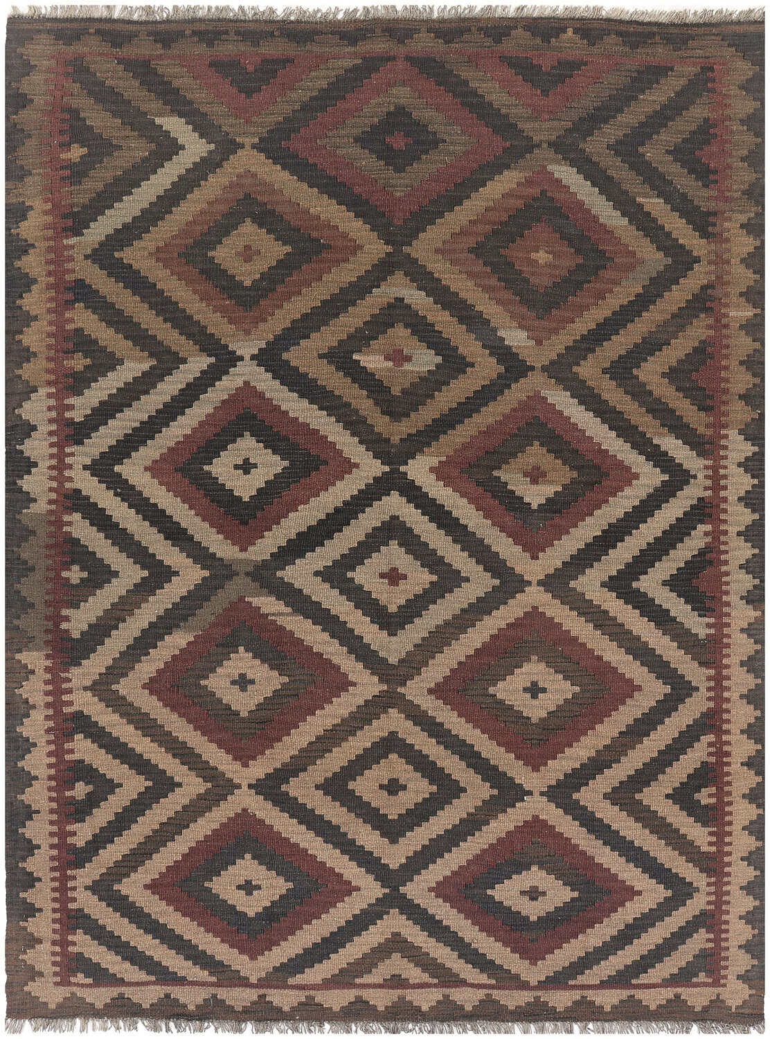 Earth Tone Large Diamond Kilim Rug, 199 × 147 cm — view 2