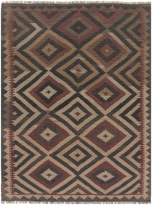 Kelim Teppich in Erdtönen mit großem Rautenmuster, 199 × 147 cm, KT-10720 – Ansicht 2
