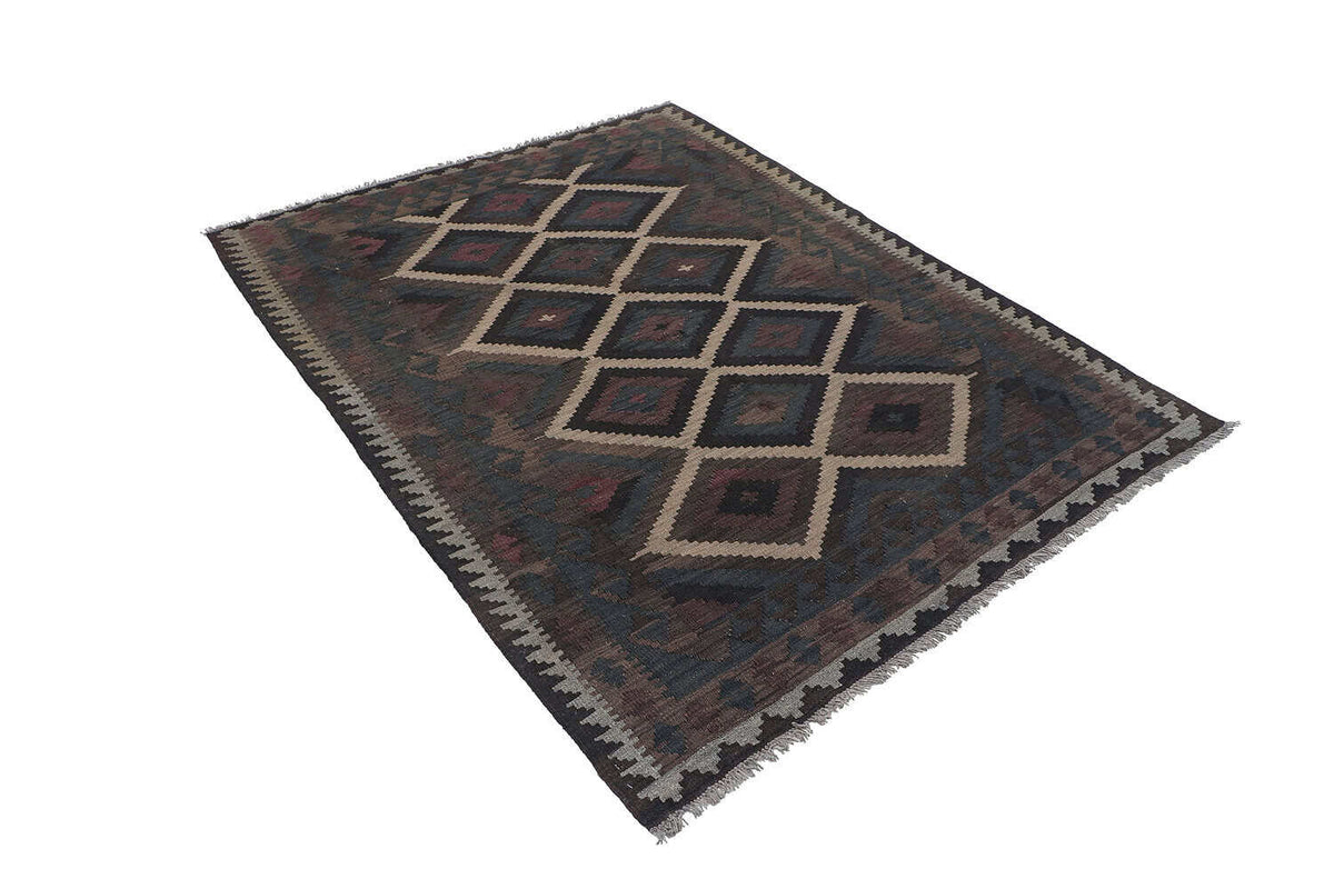 Dark Kilim Rug with Light Diamond Outlines, 202 × 150 cm — view 2