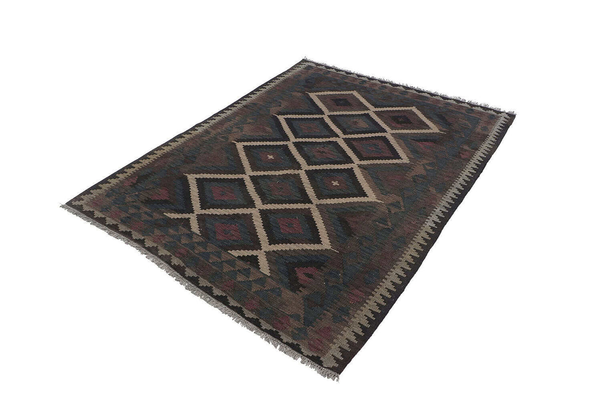 Dark Kilim Rug with Light Diamond Outlines, 202 × 150 cm — view 3