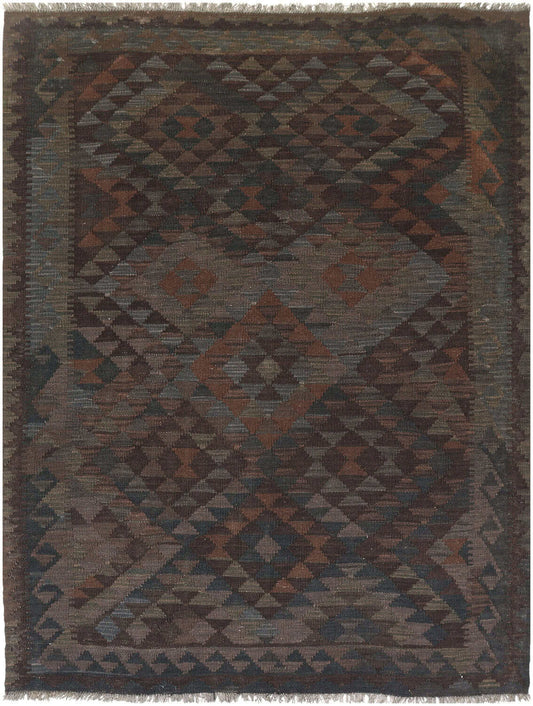 Dunkler Kelim Teppich mit kleinteiligen Rauten, 203 × 153 cm, KT-10512 – Ansicht 1