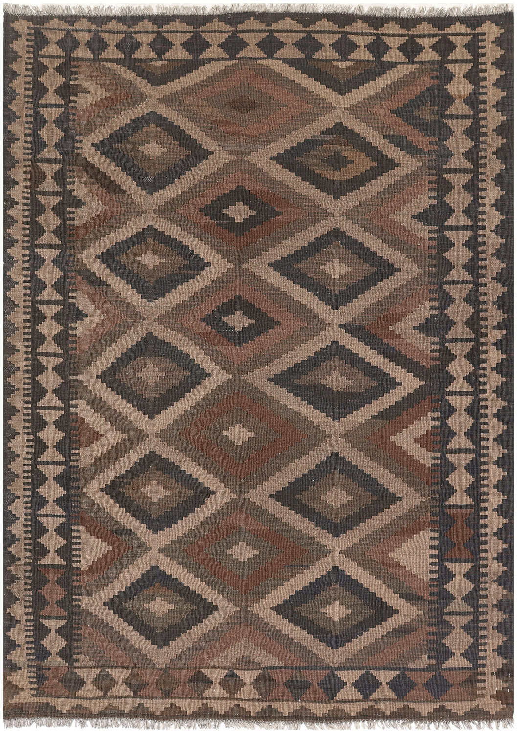 Brown Large Diamond Kilim Rug, 208 × 146 cm — view 1