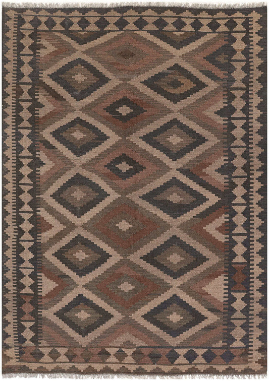 Brauner Kelim Teppich mit großen Rauten, 208 × 146 cm, KT-10423 – Ansicht 1