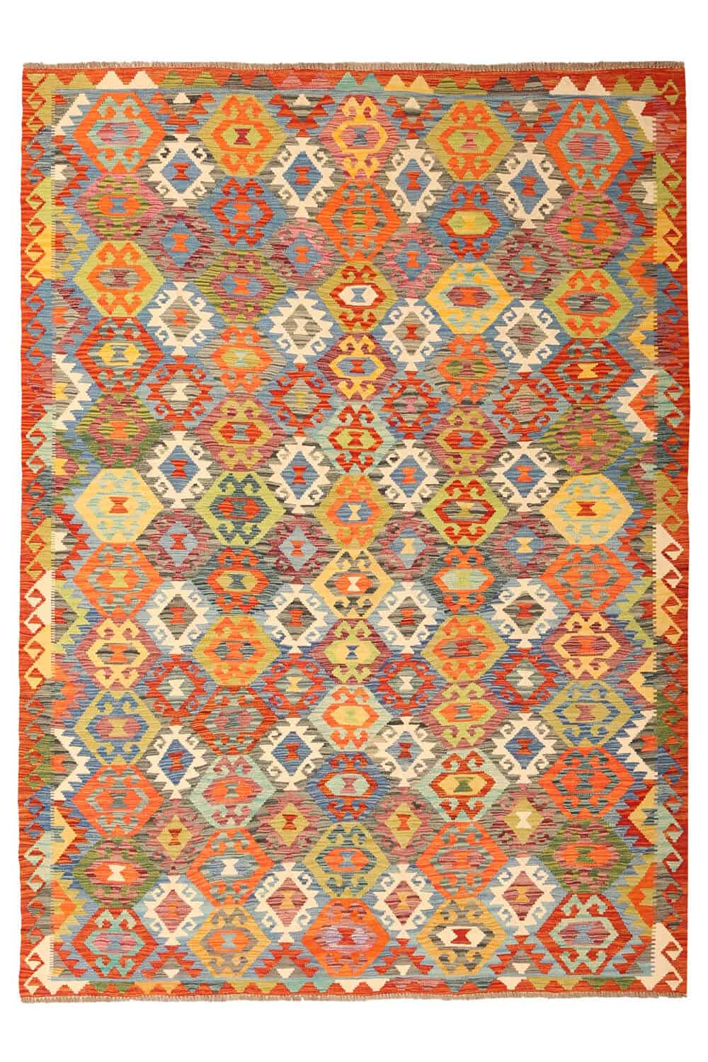 Small Multicolor Diamond Kilim Rug, 288 × 206 cm — full view