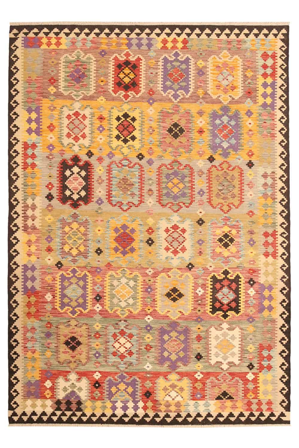 Multicolor Geometric Panel Kilim Rug, 289 × 202 cm — view 2