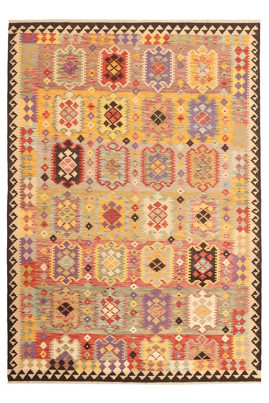 Multicolor Geometric Panel Kilim Rug, 289 × 202 cm — view 2