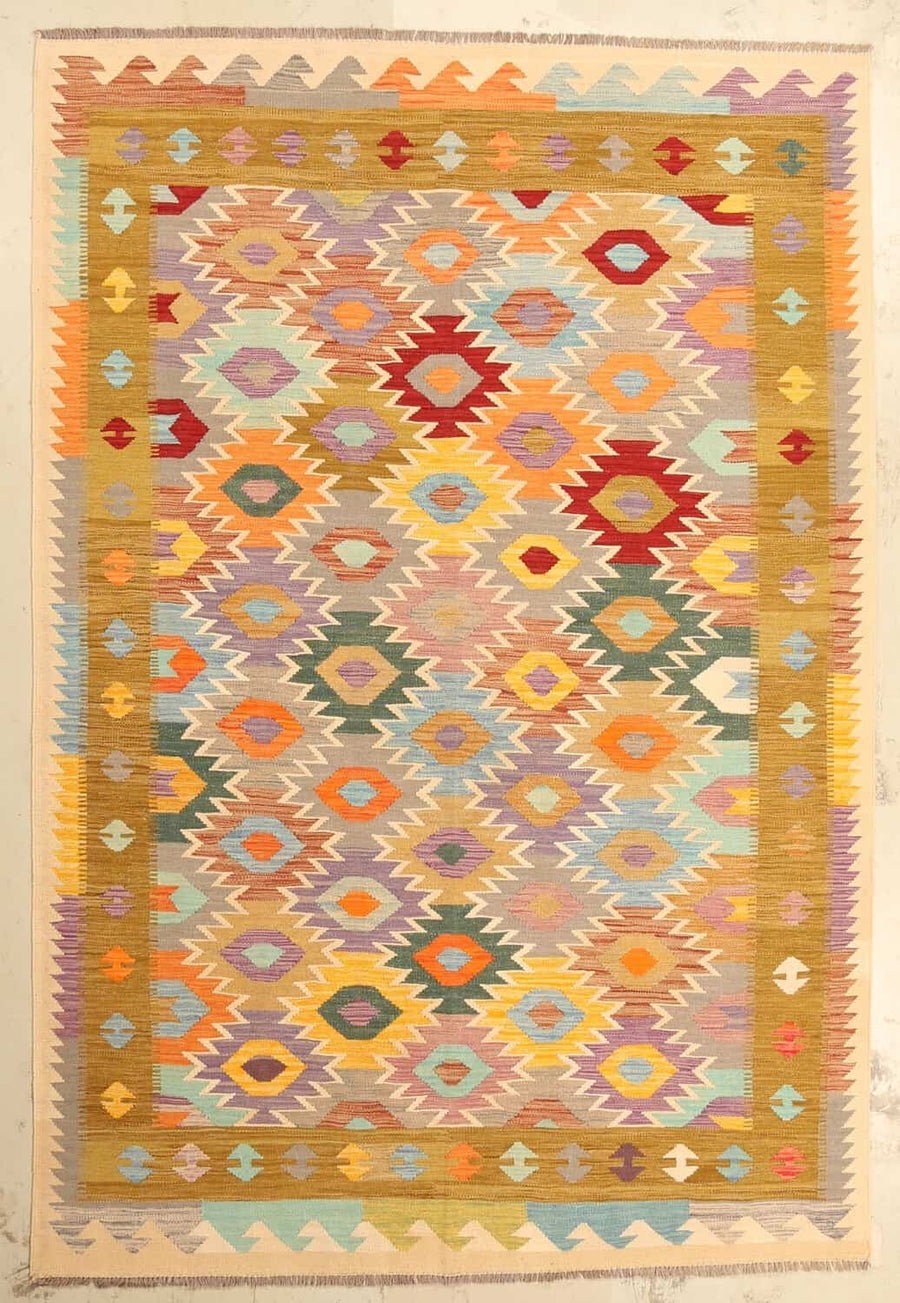 Kilim Rug with Ochre Border, 290 × 196 cm — view 1