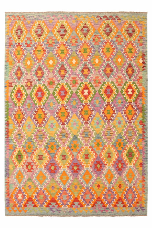Bunter Kelim Teppich mit kleinen Rauten, 292 × 203 cm, KT-27487 – Ansicht 1