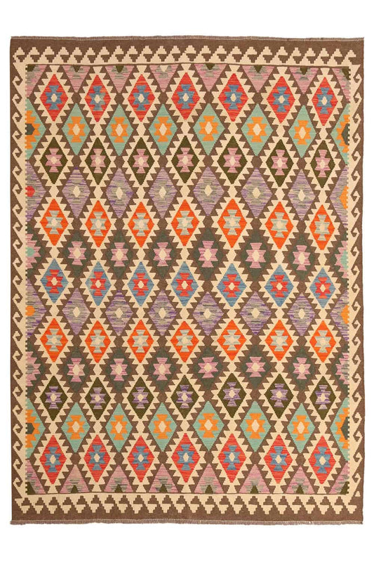 Kelim Teppich mit Rauten auf dunklem Grund, 292 × 211 cm, KT-26742 – Ansicht 1