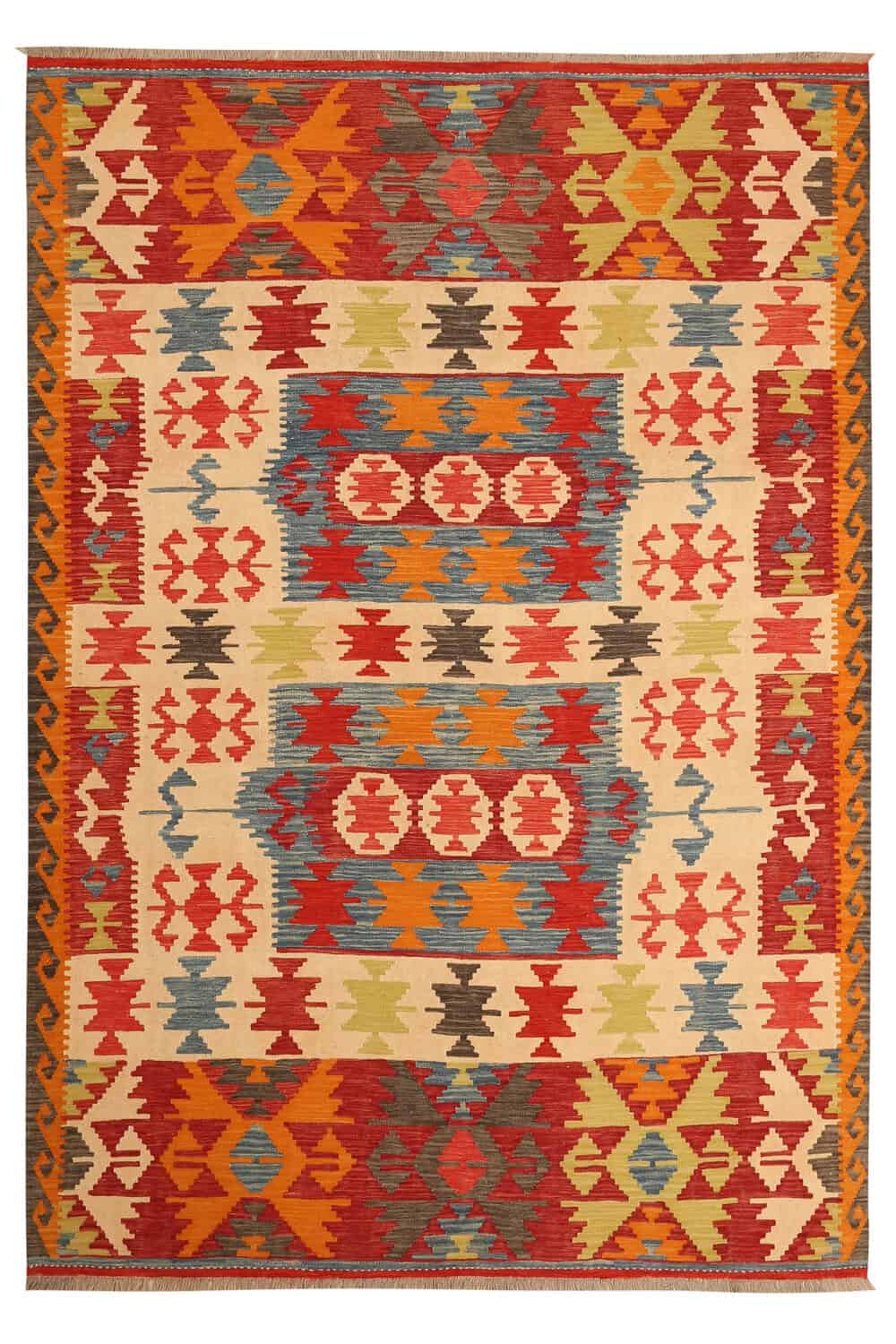Red and Cream Medallion Kilim Rug, 295 × 204 cm — view 2