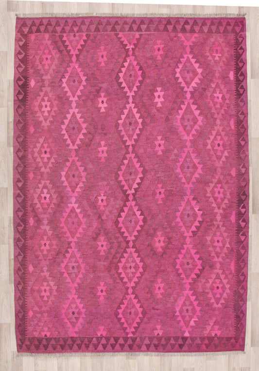 Pinker Kelim Teppich mit feinen Rautenlinien, 298 × 200 cm, KT-13142 – Ansicht 1