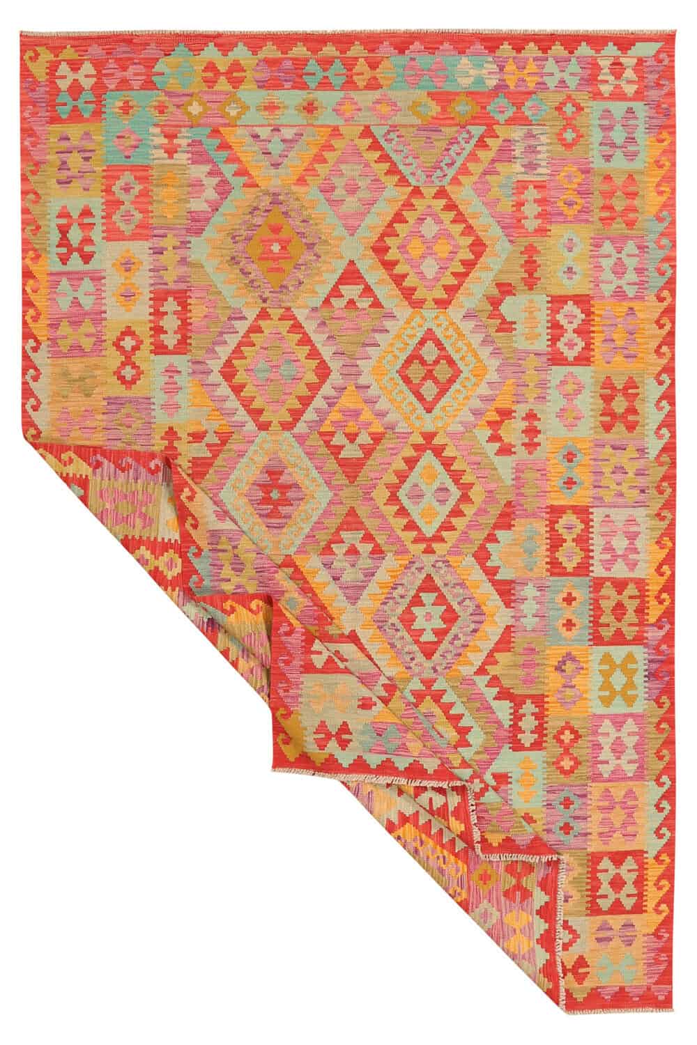 Colorful Diamond and Panel Kilim Rug, 298 × 201 cm — view 2