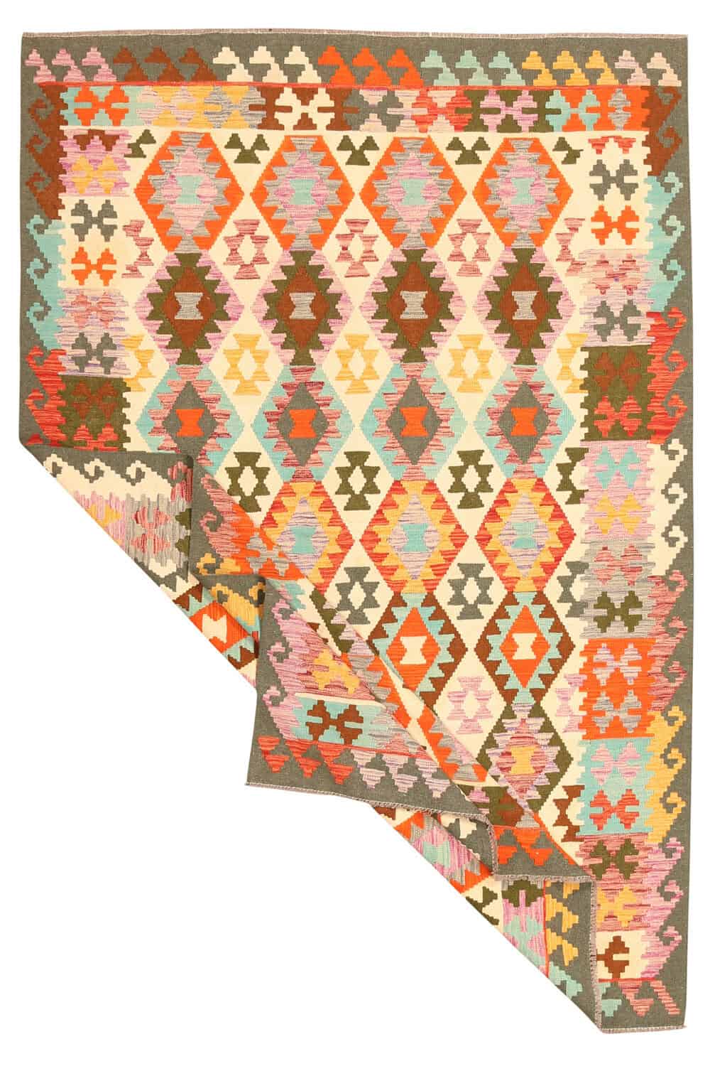 Multicolor Kilim Rug with Dark Border, 298 × 206 cm — view 2