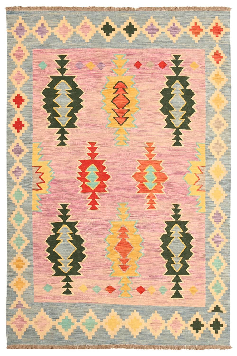 Pink Geometric Kilim Rug, 299 × 196 cm — full view