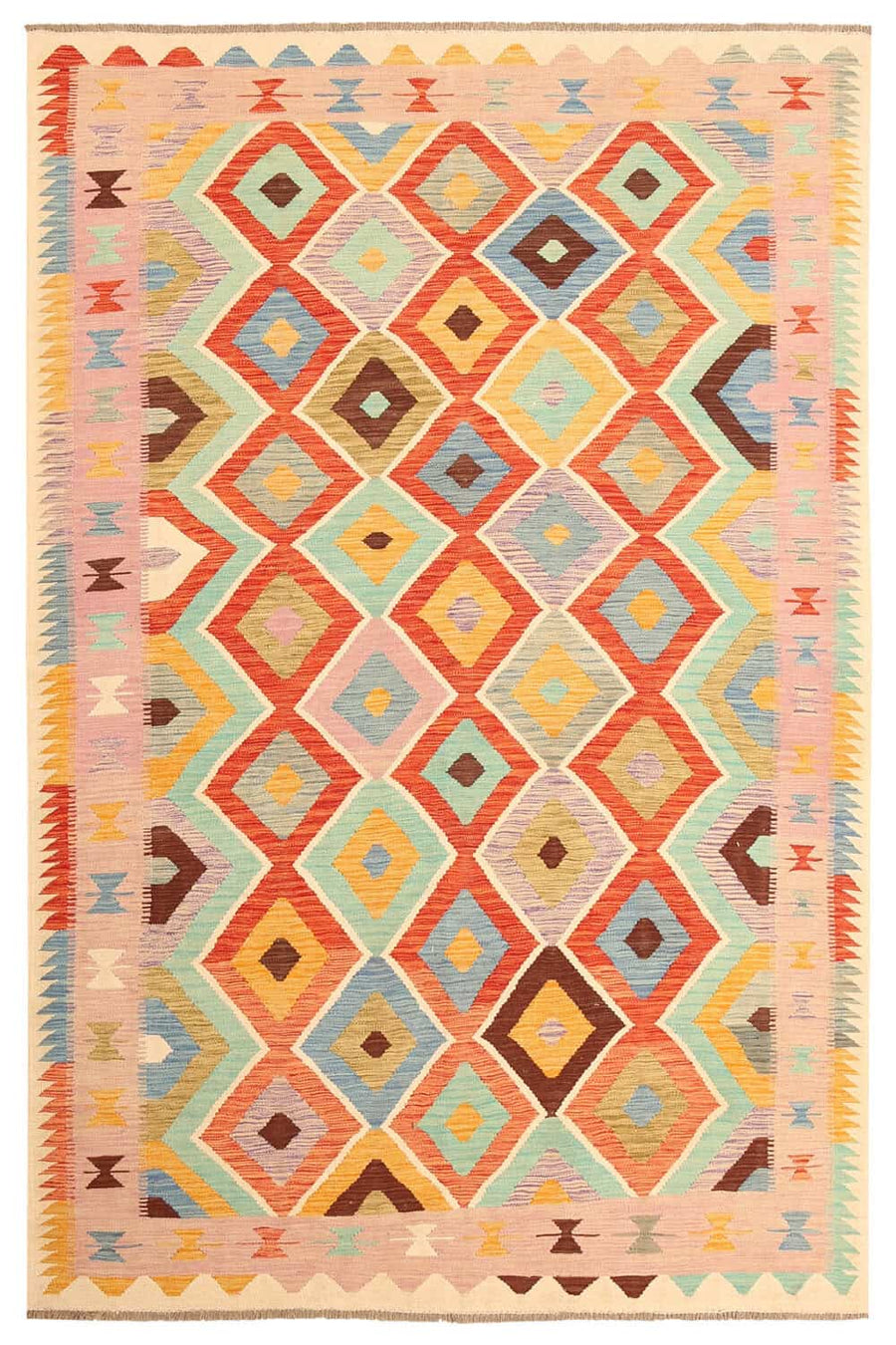 Pastel Kilim Rug with Large Diamonds, 299 × 196 cm — full view