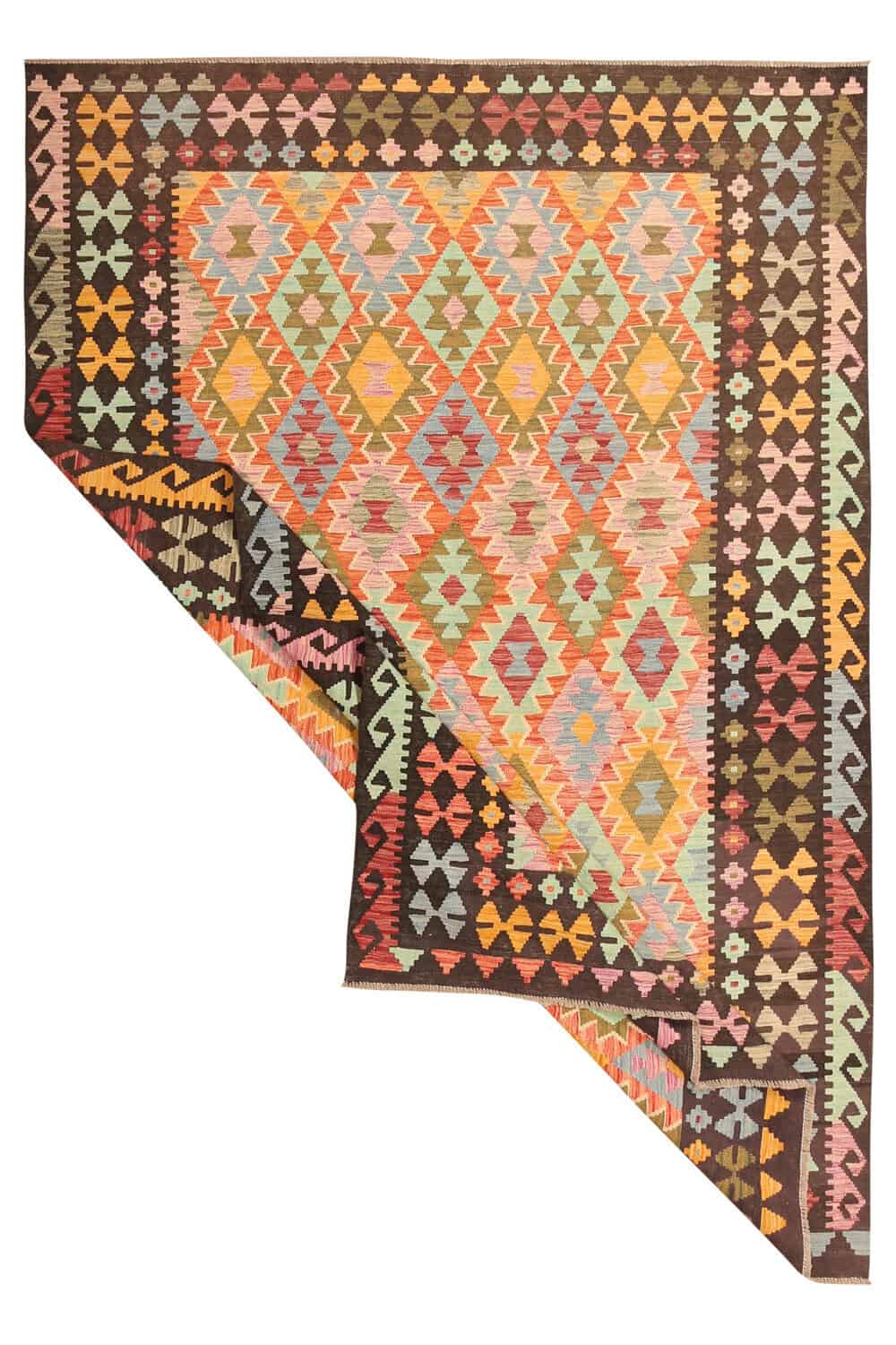 Colorful Kilim Rug with Brown Border, 299 × 206 cm — view 2