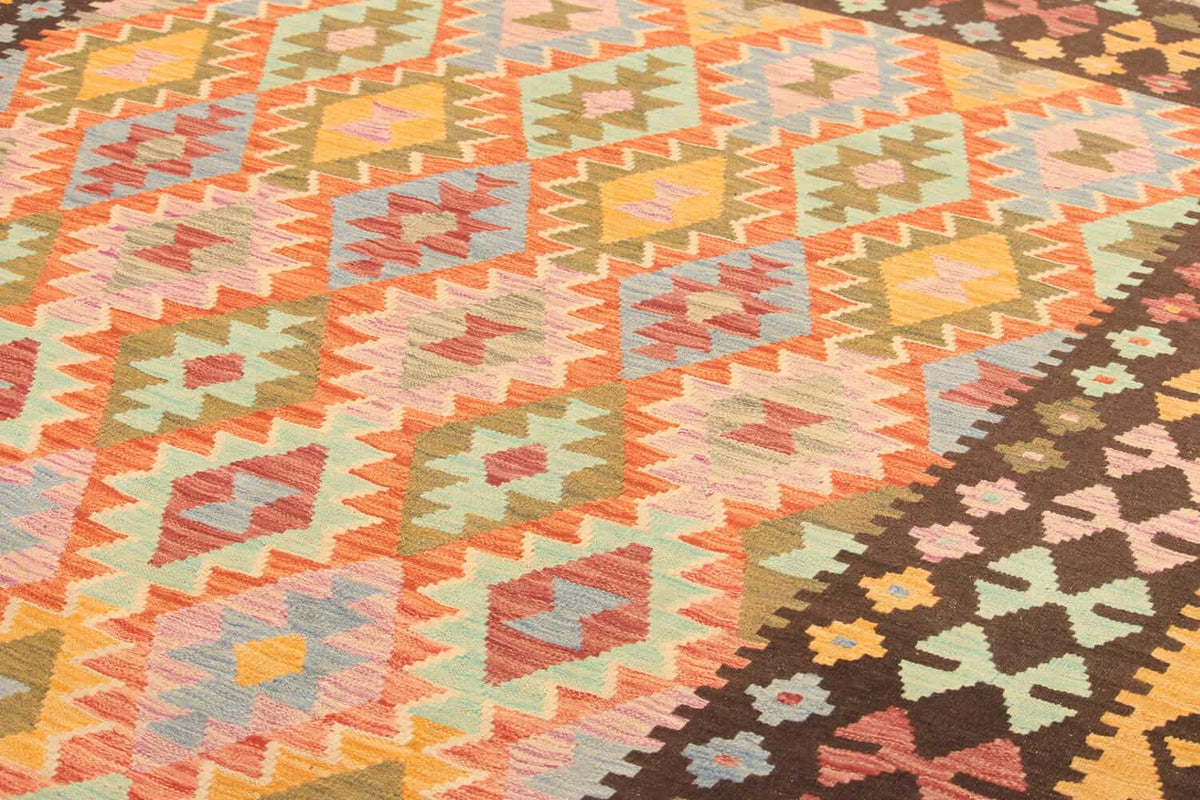 Colorful Kilim Rug with Brown Border, 299 × 206 cm — view 3