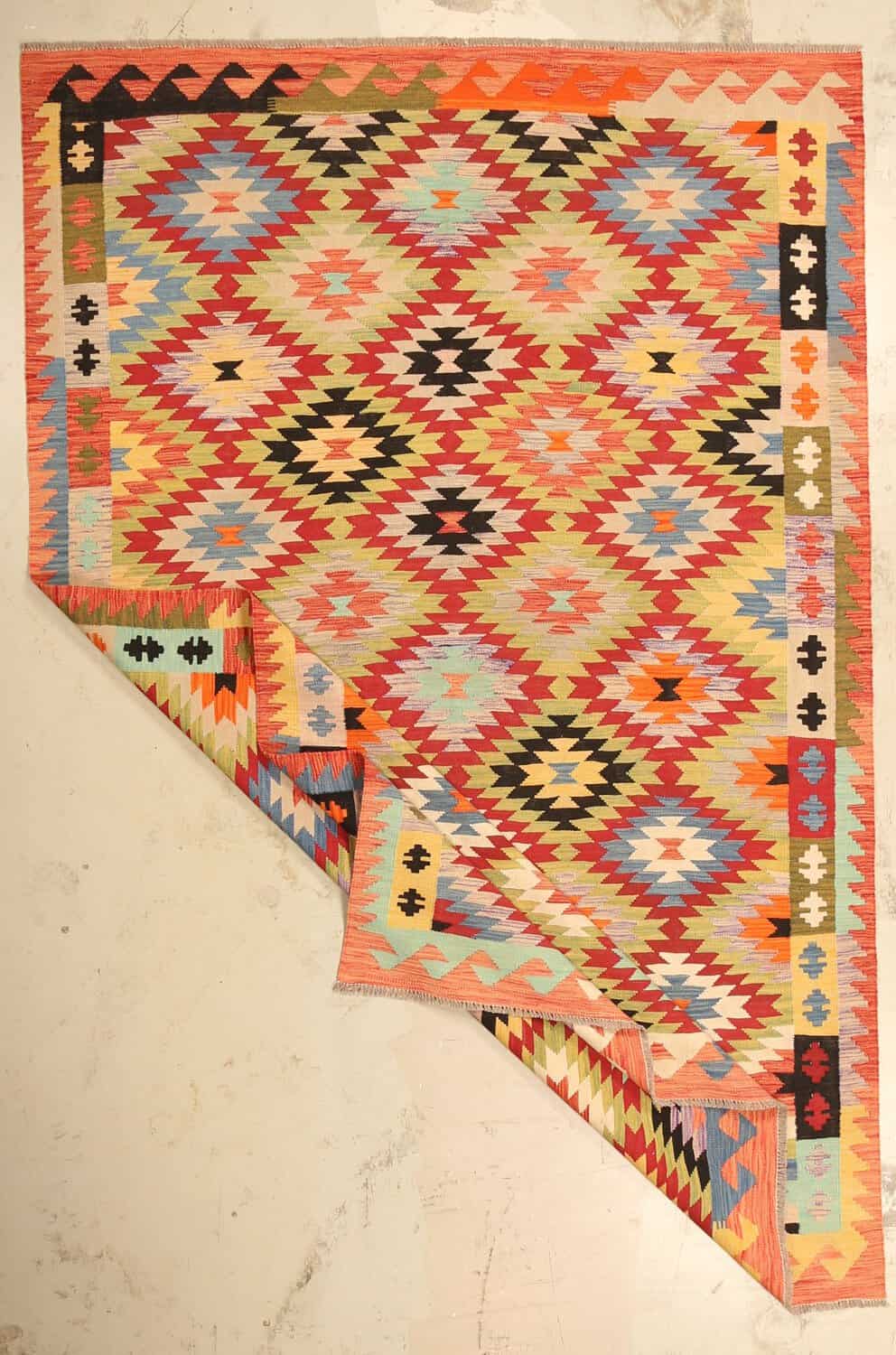 Roter Kelim Teppich mit gezackten Rauten, 300 × 195 cm, KT-27454 – Ansicht 2
