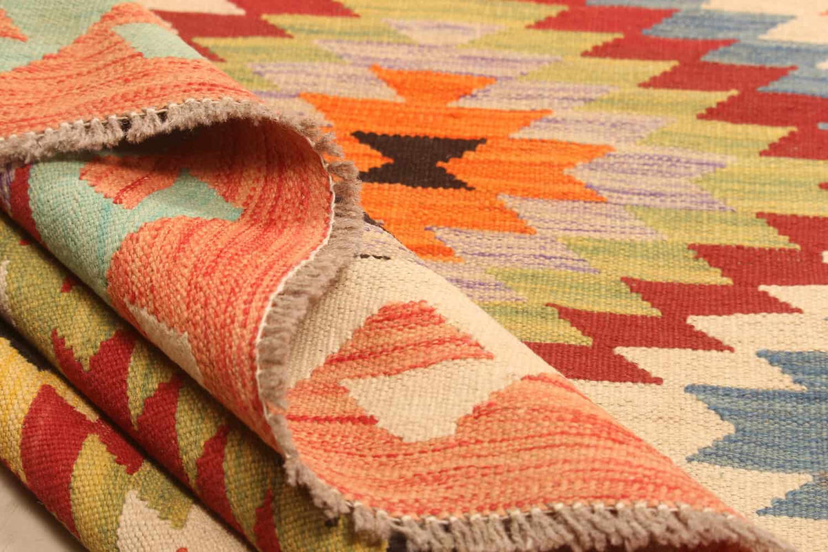 Roter Kelim Teppich mit gezackten Rauten, 300 × 195 cm, KT-27454 – Ansicht 7